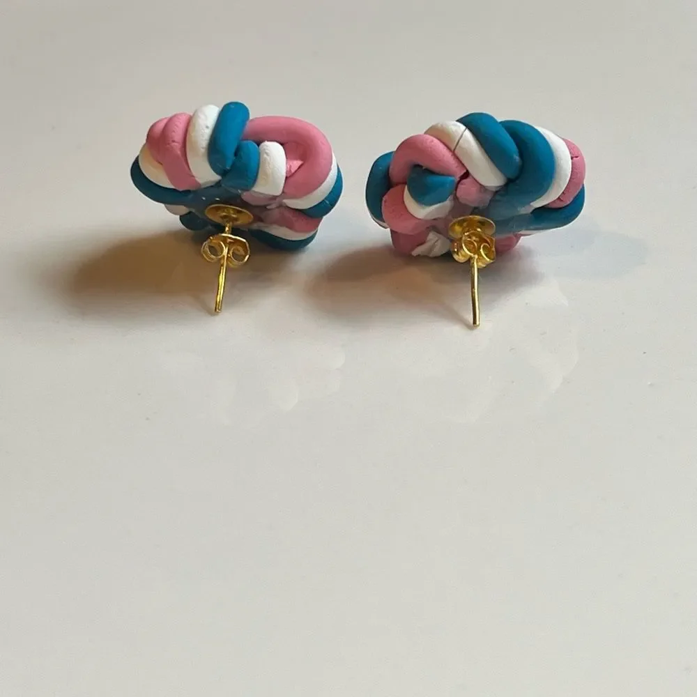 NEW Large Blue, Pink, & White Nautical Knot Polymer Clay Stud Earrings